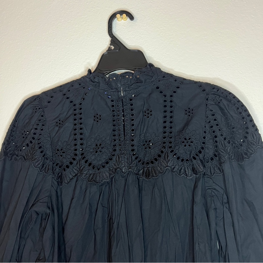 GAP Eyelet Mock Neck Shirt Black Long Sleeve XS